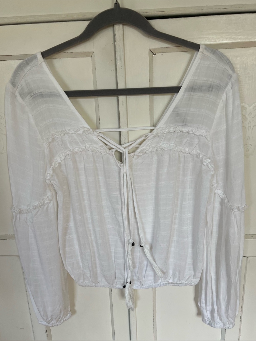 American Rag White Boho Tie-Front Peasant Top